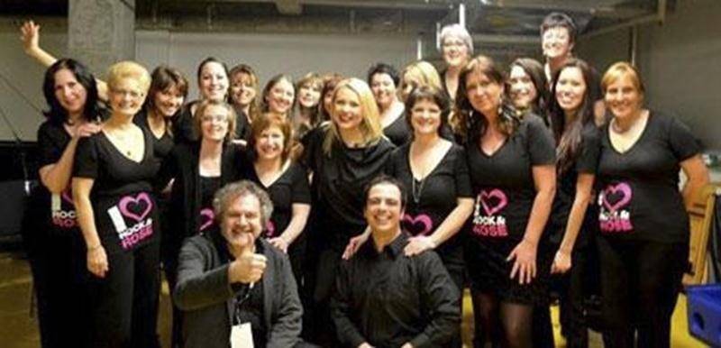 Plus d'une vingtaine de choristes de la chorale Vertige de Saint-Hyacinthe, personnel en soins palliatifs, médecins et infirmières de la région, ont participé au spectacle la <em>Tournée Clin d'oeil Rock and Rose</em>, le 27 février, au Centre des arts Juliette-Lassonde. Ils ont eu l'opportunité de monter sur scène avec les artistes Mitsou, France d'Amour, Nadja, Florence K, Stéphanie Bédard et Abeille Gélinas le temps de quatre chansons. La moitié des bénéfices a été versée à la Fondation du ca