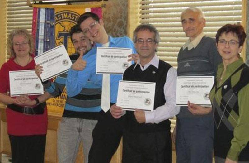 Le vendredi 17 février, le club Toastmasters Le Maskoutain a organisé un concours d’improvisation et de discours. Cinq membres réguliers y ont participé. Toastmasters International est la meilleure organisation pour apprendre à développer vos habiletés en communication et en leadership. Vous êtes cordialement invités à venir assister aux rencontres régulières tous les vendredis, de 6 h 55 à 8 h 30, et particulièrement le vendredi 9 mars qui sera spécialement dédié aux invités. Cette rencontre se